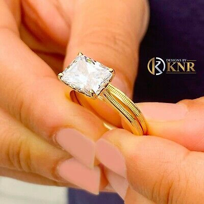 Pre-owned Knr Inc 14k Yellow Gold Radiant Moissanite Engagement Ring And Band Solitaire 3.50ct