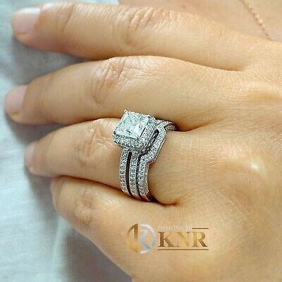 Pre-owned Knr Inc 14k White Gold Princess Moissanite And Natural Diamond Engagement Rings 2.50ctw