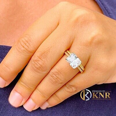 Pre-owned Knr Inc 14k Yellow Gold Radiant Moissanite Engagement Ring And Band Solitaire 3.50ct