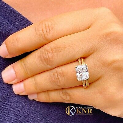 Pre-owned Knr Inc 14k Yellow Gold Radiant Moissanite Engagement Ring And Band Solitaire 3.50ct