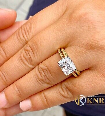 Pre-owned Knr Inc 14k Yellow Gold Radiant Moissanite Engagement Ring And Band Solitaire 3.50ct