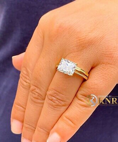 Pre-owned Knr Inc 14k Yellow Gold Radiant Moissanite Engagement Ring And Band Solitaire 3.50ct