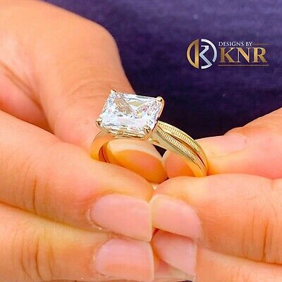 Pre-owned Knr Inc 14k Yellow Gold Radiant Moissanite Engagement Ring And Band Solitaire 3.50ct