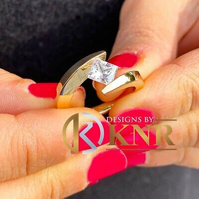 Pre-owned Knr 14k Yellow Gold Princess Forver One Moissanite Engagement Ring Tension 1.00ct