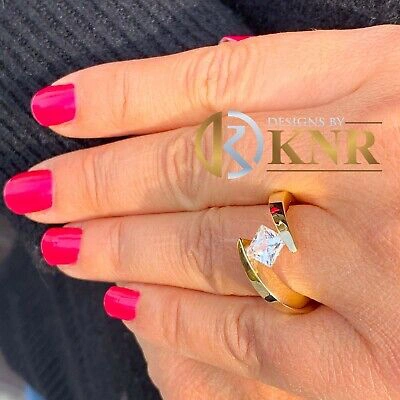 Pre-owned Knr 14k Yellow Gold Princess Forver One Moissanite Engagement Ring Tension 1.00ct