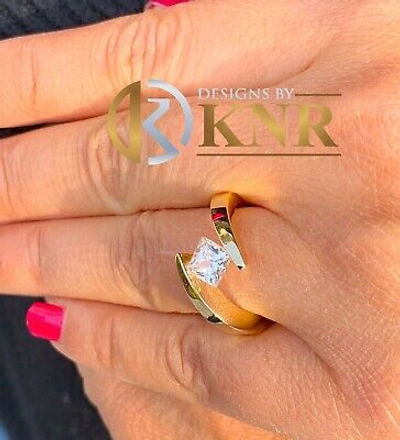 Pre-owned Knr 14k Yellow Gold Princess Forver One Moissanite Engagement Ring Tension 1.00ct