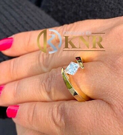 Pre-owned Knr 14k Yellow Gold Princess Forver One Moissanite Engagement Ring Tension 1.00ct