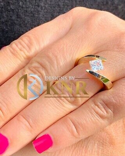 Pre-owned Knr 14k Yellow Gold Princess Forver One Moissanite Engagement Ring Tension 1.00ct