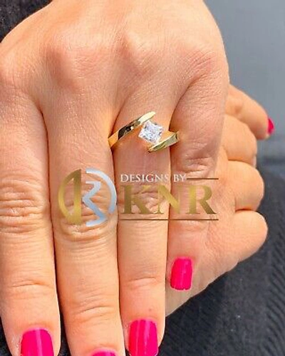 Pre-owned Knr 14k Yellow Gold Princess Forver One Moissanite Engagement Ring Tension 1.00ct