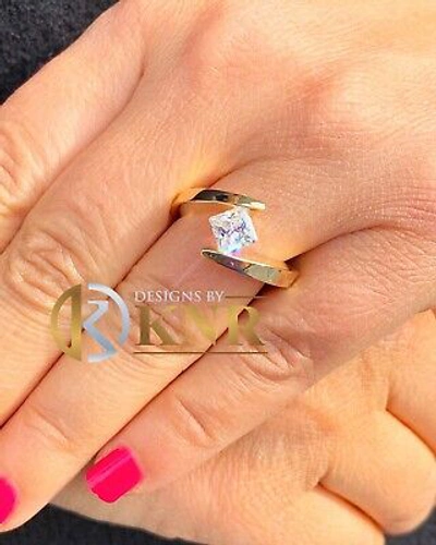 Pre-owned Knr 14k Yellow Gold Princess Forver One Moissanite Engagement Ring Tension 1.00ct