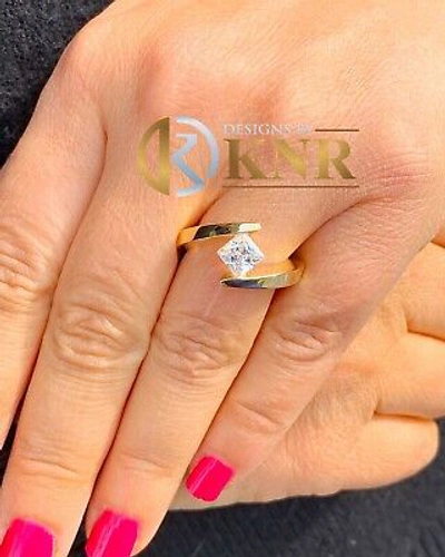 Pre-owned Knr 14k Yellow Gold Princess Forver One Moissanite Engagement Ring Tension 1.00ct