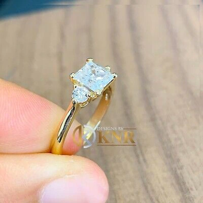 Pre-owned Knr Inc 14k Yellow Gold Princess And Round Forever One Moissanite Engagement Ring 2.20ct