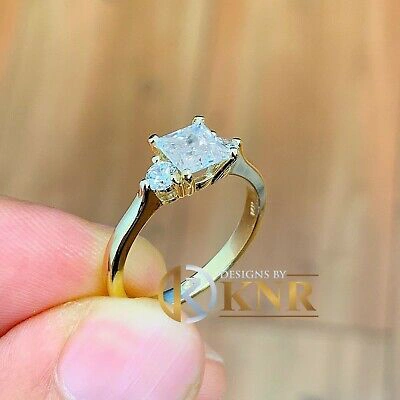 Pre-owned Knr Inc 14k Yellow Gold Princess And Round Forever One Moissanite Engagement Ring 2.20ct