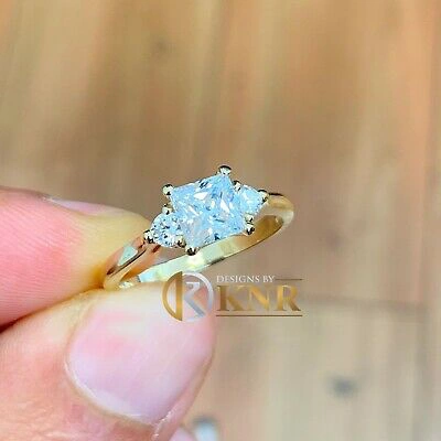 Pre-owned Knr Inc 14k Yellow Gold Princess And Round Forever One Moissanite Engagement Ring 2.20ct