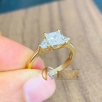 Pre-owned Knr Inc 14k Yellow Gold Princess And Round Forever One Moissanite Engagement Ring 2.20ct