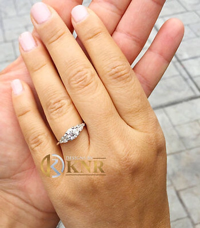 Pre-owned Knr 14k White Gold Round And Pear Cut Diamond Engagement Ring Bridal Natural 1.20ctw