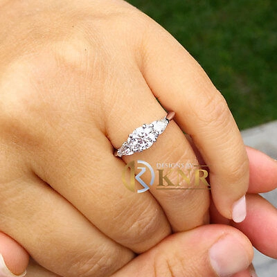 Pre-owned Knr 14k White Gold Round And Pear Cut Diamond Engagement Ring Bridal Natural 1.20ctw