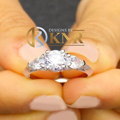 Pre-owned Knr 14k White Gold Round And Pear Cut Diamond Engagement Ring Bridal Natural 1.20ctw