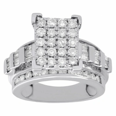 Pre-owned Jfl Diamonds & Timepieces 10k White Gold Baguette & Round Diamond Rectangle Ladies Engagement Ring 2 Ct.