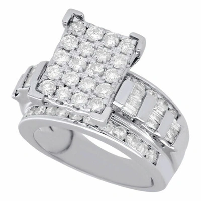 Pre-owned Jfl Diamonds & Timepieces 10k White Gold Baguette & Round Diamond Rectangle Ladies Engagement Ring 2 Ct.