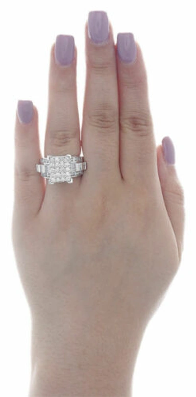 Pre-owned Jfl Diamonds & Timepieces 10k White Gold Baguette & Round Diamond Rectangle Ladies Engagement Ring 2 Ct.