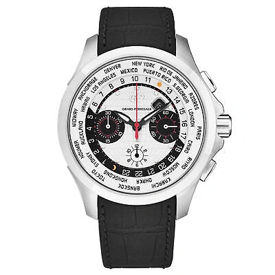 Pre-owned Girard-perregaux Gp Men's 'world Timer' Silver Dial Black Strap Automatic Watch 49700-11-131-bb6c
