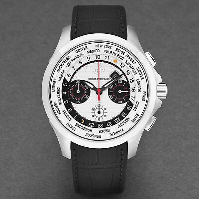 Pre-owned Girard-perregaux Gp Men's 'world Timer' Silver Dial Black Strap Automatic Watch 49700-11-131-bb6c