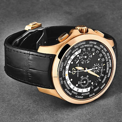 Pre-owned Girard-perregaux Gp Men's 'world Timer' Black Dial Black Strap Automatic Watch 49700-52-632-bb6b