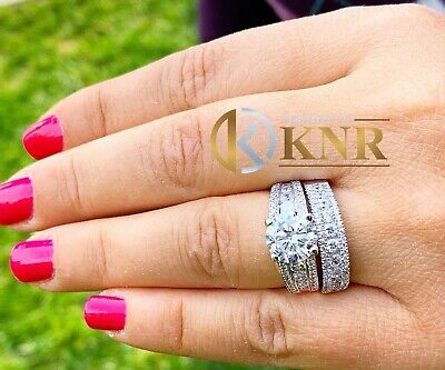 Pre-owned Knr Inc 14k White Gold Round Moissanite Natural Diamonds Engagement Ring And Band 4.50ct