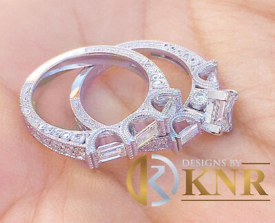 Pre-owned Knr 14k White Gold Princess Forever Moissanite Engagement Ring And Band Bridal 2.50