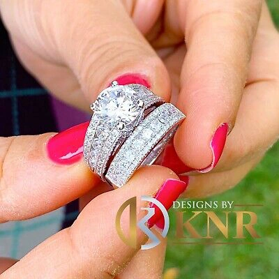 Pre-owned Knr Inc 14k White Gold Round Moissanite Natural Diamonds Engagement Ring And Band 4.50ct