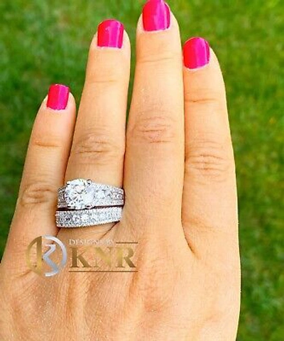 Pre-owned Knr Inc 14k White Gold Round Moissanite Natural Diamonds Engagement Ring And Band 4.50ct