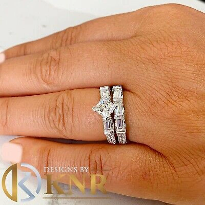 Pre-owned Knr 14k White Gold Princess Forever Moissanite Engagement Ring And Band Bridal 2.50