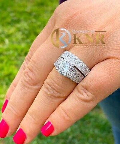 Pre-owned Knr Inc 14k White Gold Round Moissanite Natural Diamonds Engagement Ring And Band 4.50ct