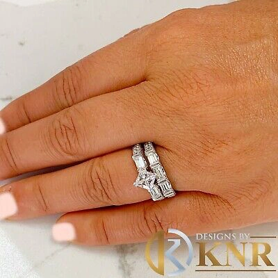 Pre-owned Knr 14k White Gold Princess Forever Moissanite Engagement Ring And Band Bridal 2.50