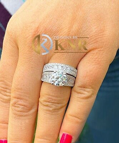 Pre-owned Knr Inc 14k White Gold Round Moissanite Natural Diamonds Engagement Ring And Band 4.50ct