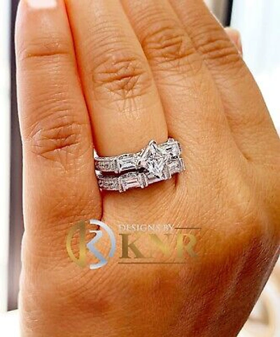 Pre-owned Knr 14k White Gold Princess Forever Moissanite Engagement Ring And Band Bridal 2.50