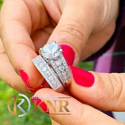 Pre-owned Knr Inc 14k White Gold Round Moissanite Natural Diamonds Engagement Ring And Band 4.50ct