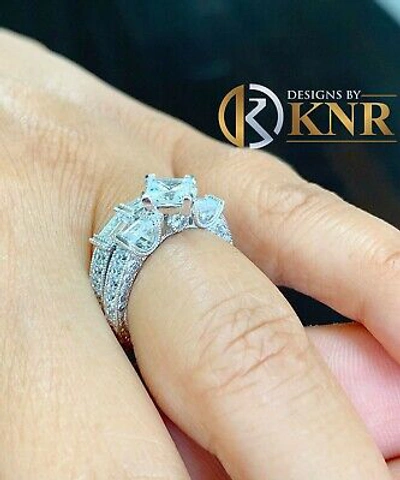 Pre-owned Knr 14k White Gold Princess Forever Moissanite Engagement Ring And Band Bridal 2.50