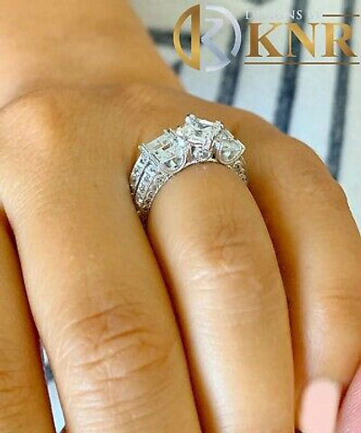 Pre-owned Knr 14k White Gold Princess Forever Moissanite Engagement Ring And Band Bridal 2.50