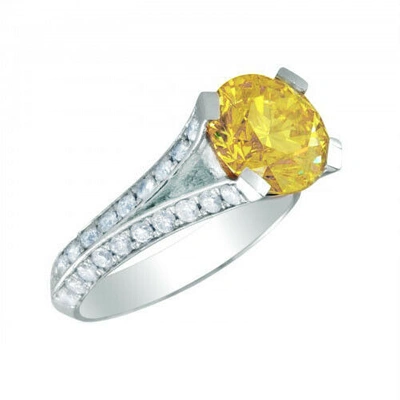 Pre-owned Tiffany & Co 3.70 Ctw Fancy Intense Yellow Round Shape Gia Diamond Engagement Ring Platinum