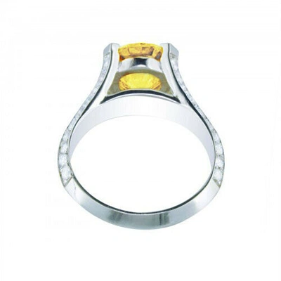 Pre-owned Tiffany & Co 3.70 Ctw Fancy Intense Yellow Round Shape Gia Diamond Engagement Ring Platinum