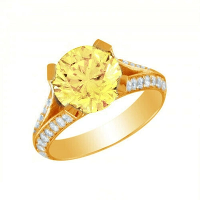 Pre-owned Tiffany & Co 3.70 Ctw Fancy Intense Yellow Round Shape Gia Diamond Engagement Ring Platinum