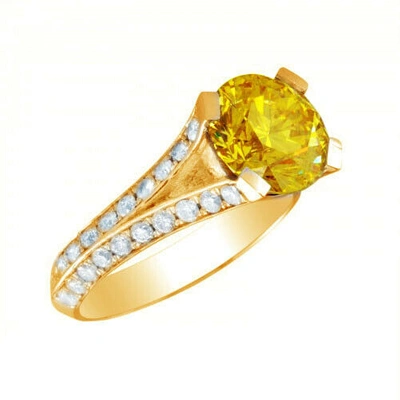 Pre-owned Tiffany & Co 3.70 Ctw Fancy Intense Yellow Round Shape Gia Diamond Engagement Ring Platinum