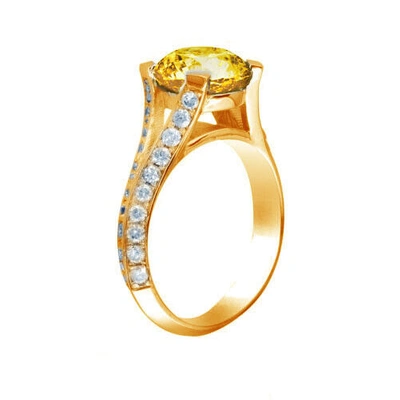 Pre-owned Tiffany & Co 3.70 Ctw Fancy Intense Yellow Round Shape Gia Diamond Engagement Ring Platinum