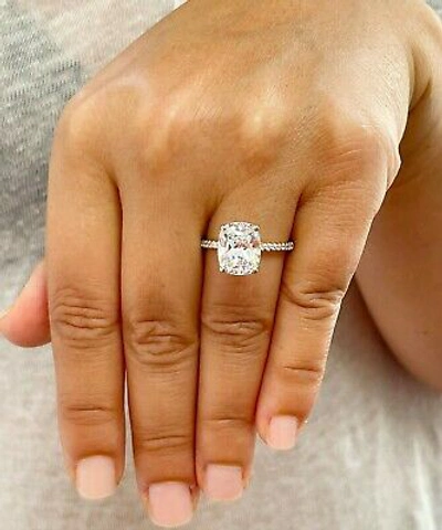 Pre-owned Knr 14k Yellow Gold Cushion Cut Moissanite And Natural Diamond Engagement Ring 5.00