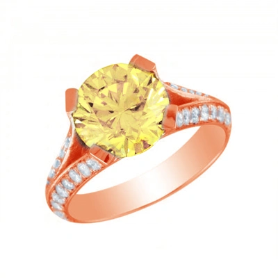 Pre-owned Tiffany & Co 3.70 Ctw Fancy Intense Yellow Round Shape Gia Diamond Engagement Ring Platinum