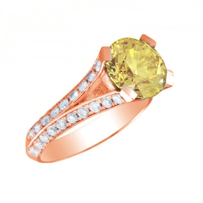 Pre-owned Tiffany & Co 3.70 Ctw Fancy Intense Yellow Round Shape Gia Diamond Engagement Ring Platinum