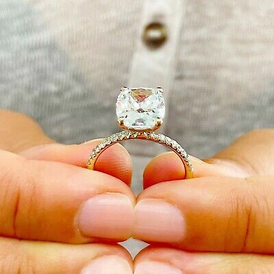 Pre-owned Knr 14k Yellow Gold Cushion Cut Moissanite And Natural Diamond Engagement Ring 5.00