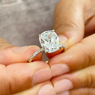 Pre-owned Knr 14k Yellow Gold Cushion Cut Moissanite And Natural Diamond Engagement Ring 5.00